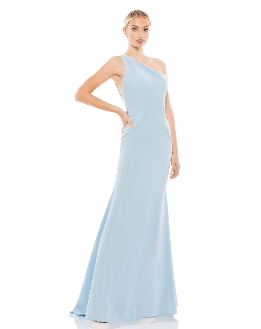 IEENA for Mac Duggal One Shoulder Jersey Mermaid Gown Women's 12 Blue NWOT